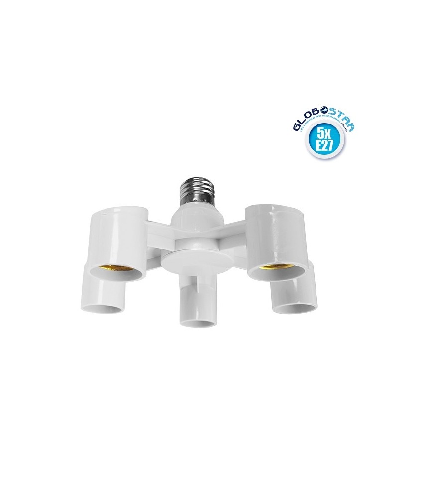 GloboStar® 78979 Πλαστικός Αντάπτορας Μετατροπέας από 1xE27 Ντουί σε 5xE27 Ντουί Λευκό